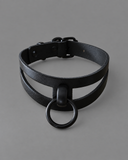 Full Black Italian leather BDSM collar with black O-ring AKASHA 