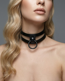 Woman wearing AKASHA Full Black leather BDSM collar by Provocateur